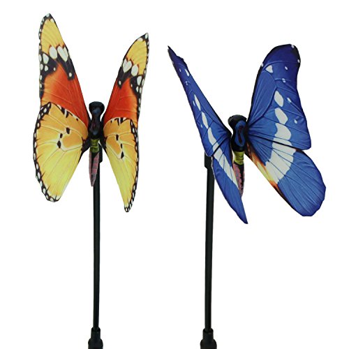 ALEKO SLLY132 Lot of 2 Solar Powered Butterfly LED Decorative Light Lamp for Outdoor Garden Fence Pathway Stairs Light Lamp Step Light