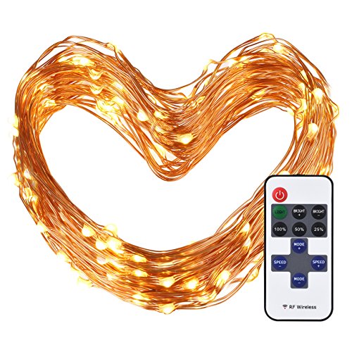 Cymas Outdoor String Lights 100 LEDs Decorative Lights 33ft Copper Wire Warm White String Light Dimmable with Remote Control for Indoor Outdoor Bedroom Patio Wedding Party Decoration