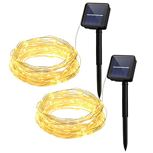 Cymas Outdoor String Lights 100 Led Solar Christmas Fairy Lighting Decorative Light [33ft , 2 Packs]