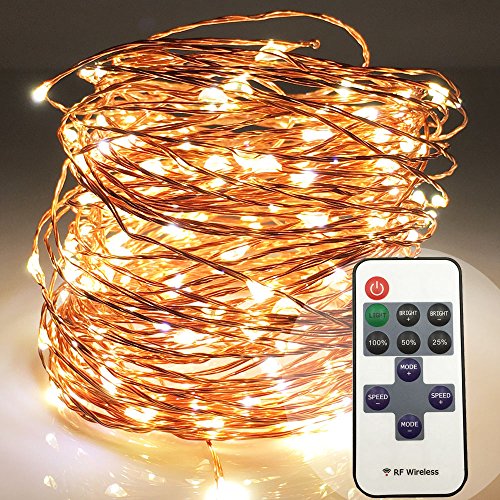 HarrisonTekWarm White 66FT 200LED  RF Remote Control Dimmer  UL Certified Adapter Dimmable Starry String LightsBright Mini LED on Copper WireDecorative Fairy Strip Light