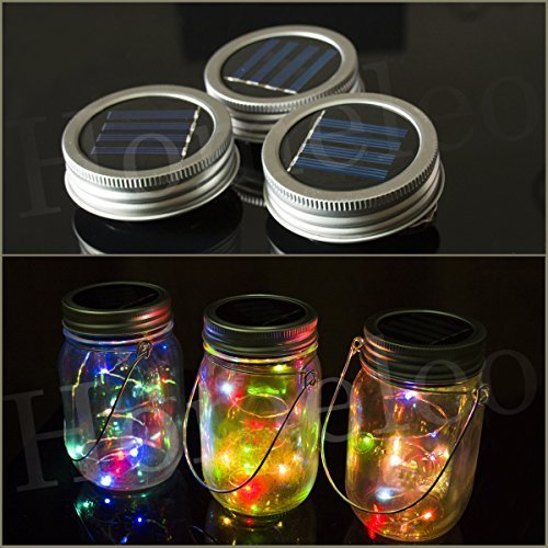 Homeleo 3 Pack Color Changing Solar Mason Jar Lid Insert Patio Garden Porch Decorative Led Fairy Mason Jar Light