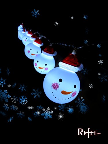 Refee Snowman Shape 10 LEDs Decorative Light Strings for Outdoor Party  Christmas Wedding and Home garden etc White