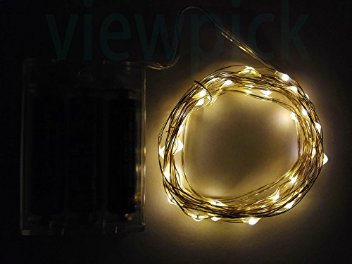 Viewpick 4m 40Leds 3x AA Battery Powered Warm white Romantic LED Silver Wire String Starry Light Portable Decorative Lights