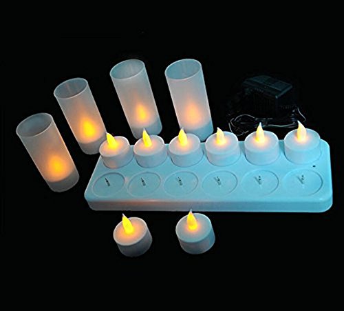 Happy-top Set Of 12 Led Flameless Tea Lights Candles Abs Material Rechargeable Portable Decoration Candle With