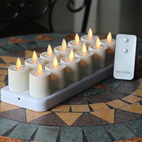 Set Of 12 Led Night Rechargeable Flameless Tea Light Candle With Diffused Votives - White Base