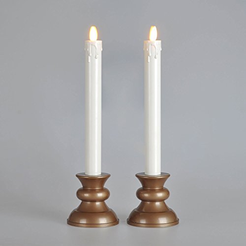 Set Of 2 Moving Flame 8&quot Flat Top Flameless Rechargeable Led Taper Window Candles With Five Hour Auto Timer Candle