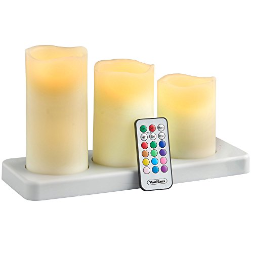 Vonhaus Rechargeable Electric Candlesndash Set Of 3 X Battery Operated Flameless Led Real Wax Pillars With 12 Colors
