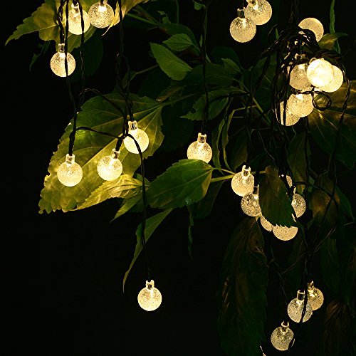 AGPtek Solar Powered LED String Lights Crystal Ball Globe Fairy Lights For Wedding Party Holiday Birthday 30 LED Warm White 197Ft