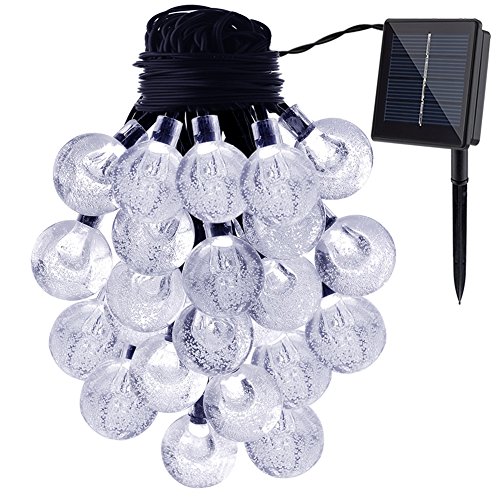 Gdealer Solar String Lights 20ft 30 Led White Crystal Ball Waterproof Outdoor String Lights Solar Powered Globe