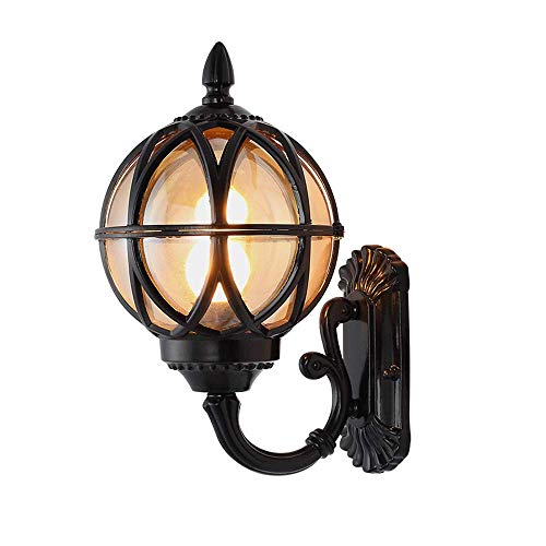 Berlato E26 Vintage Creative Glass Ball Outdoor Wall Lantern Lights European Aluminum Waterproof Retro Industrial Wall Lamps Door Street Garden Home Villa Decorative Wall Sconce Small