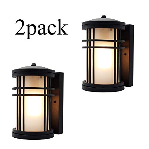 YINGYING Rustic Black Outdoor Wall Light，Lantern Aluminium Glass Porch Ight Exterior Wall Matte Wall Lamp Art Lighting Decorative Wall Sconce in Courtyard Energy Class A Size  2pack