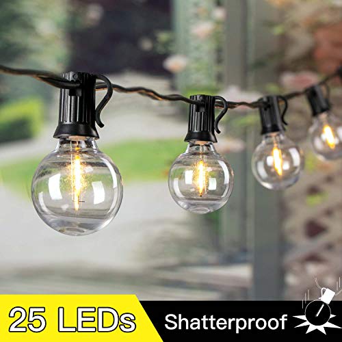 25FT G40 Outdoor String Lights with 25 Shatterproof LED Globe Bulbs UL Listed Warm White Backyard Patio Lights Hanging Indoor Outdoor Commercial Lights for Bistro Pergola Garden Party Decor Black