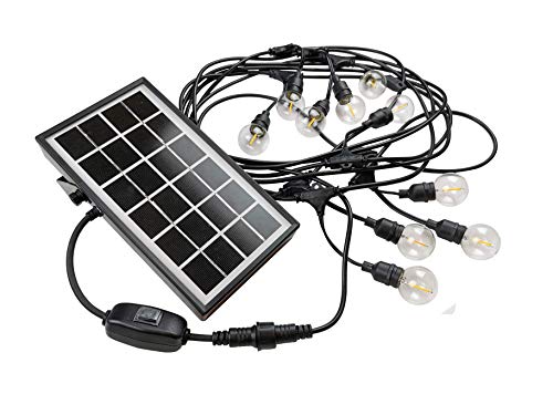 Beilf Solar Powered Weatherproof 42W DC3V Outdoor LED String Lights - 24Ft with 10pcs Hanging Sockets E17 - Vintage G40 LED Globe Bulbs Included - for The Ares Without or Lack of Electricity