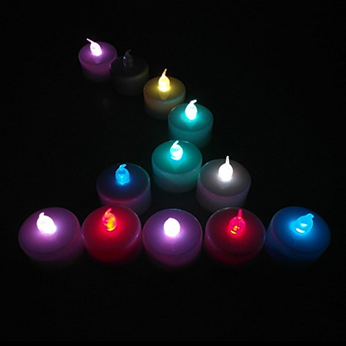 12-packs Multi-color Led Plastic Tea Tealight Candles Lamp Flameless Shine Anniversary Wedding Party Restaurant