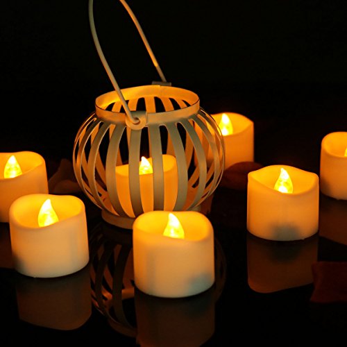 Youngerbaby 12pcs Amber Yellow Battery Operated Candles Flickering Flameless LED Tea Lights LED Candle for Wedding Gift Votive Holder Electric Warmer