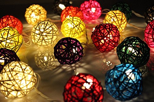 Nascco 2m 20 Led Rattan Ball Christmas Party Lights Battery Operated Outdoor String Lights for Patio Garden Lawn
