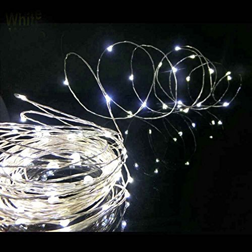 Sharpet 197ft Battery Operated Pure White Indoor Outdoor String Lights 100 Tiny White Led Lights On A 6m Flexible