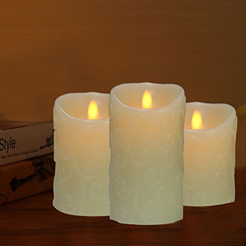 COOSA Unique Design Embossed Pattern Dancing Wick Flameless LED Wax Candle Remote Control White