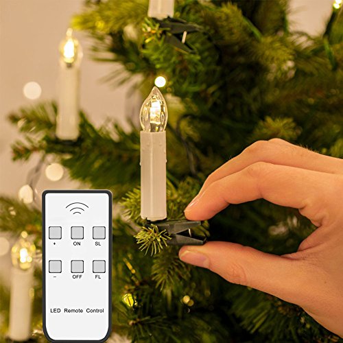 Set of 10 Led Candle Light Flameless Flickering LED Candles Lights with Clips and Wireless Remote Control for Wedding Christmas New Year Home Tree Decoration Warm White