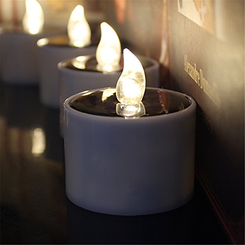 Tbw 6 Pieces Warm White Flame Solar Power Led Light Candles - Electronic Solar Led Lamp Nightlight - Plastic Flameless