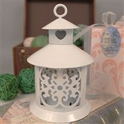 LED by the Heart White Steel Lantern with Heart Decoration and LED Lighted Candle - 6 pc