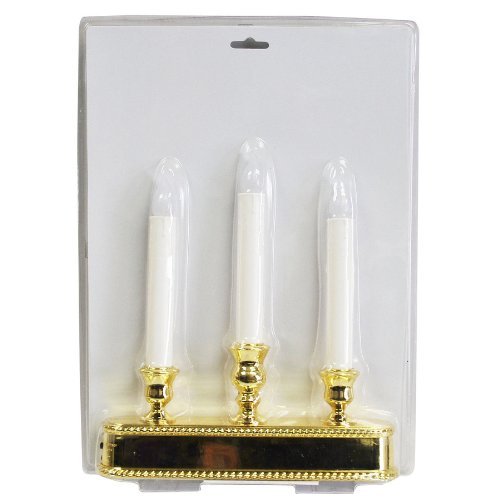 10 LED Electric Tri-candle Uses 3 D Battery Operated Lighted Candle in Decorative Gold Base