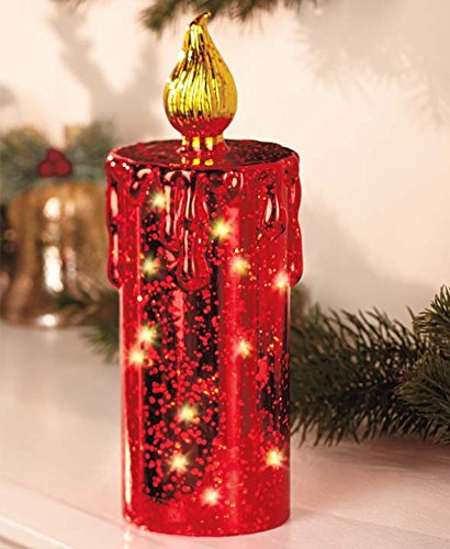 10 Red Mercury Glass Lighted Battery Operated Table Top Decor Christmas Holiday Candle Decoration