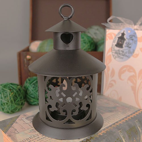 LED by the Heart Black Steel Lantern with Heart Decoration and LED Lighted Candle - 12 count