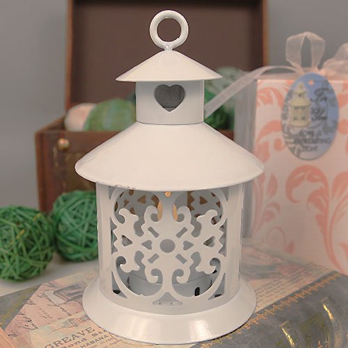 LED by the Heart White Steel Lantern with Heart Decoration and LED Lighted Candle - 12 count