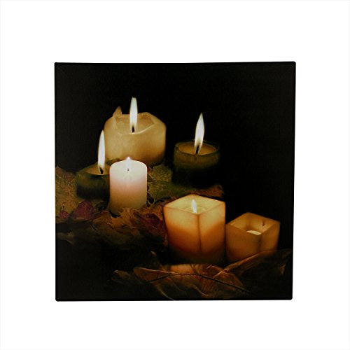 Led Lighted Flickering Candles And Leaves Canvas Wall Art 12&quot X 12&quot