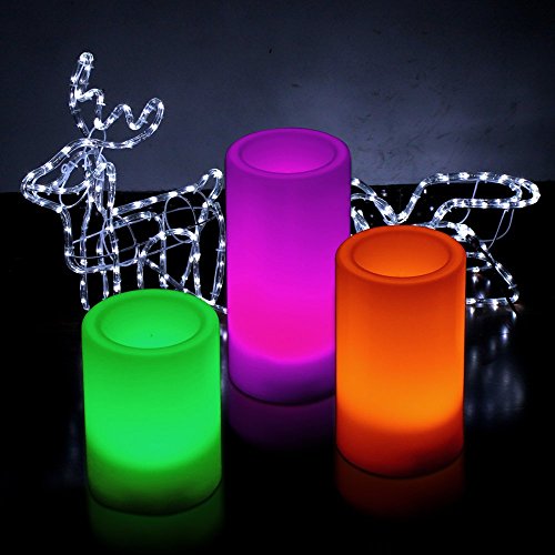 Kohree Flameless Color Changing Candles Battery-operated LED Pillar Candles with Remote Control Timer-Multiple Color 3 Pack