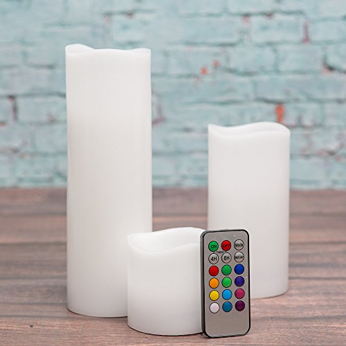 Richland Wavy Top Flameless Led Pillar Candles White 3&quotx3&quot 3&quotx6&quot And 3&quotx9&quot With Remote Control Set Of 3