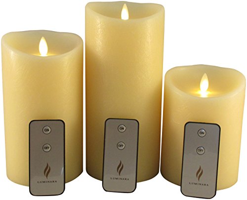 Set Of 3 Flameless Pillar Candles By Luminara 4x 5 4x7 4x9 Led Candles With Timer Remote Controls And Batteries