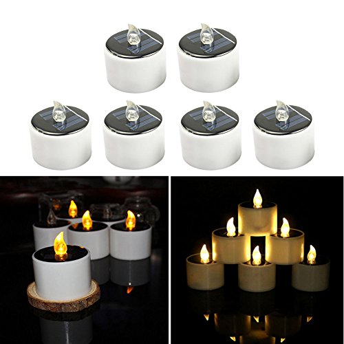 6 pcs Solar Power Flameless Candles LED Tea Light Candles Lightslamps for WeddingBirthdayParty DecorationOutdoor Camping Yellow