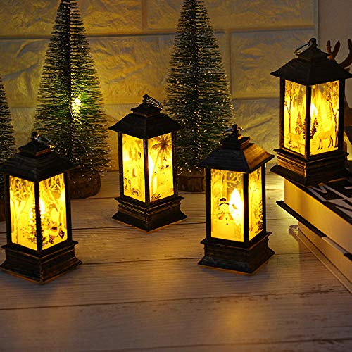 Juesi Christmas Candle Lantern Retro Flameless Candle Light Lighted Snow Globe Lantern Holiday Home Indoor Outdoor Elk Santa Claus Snowman Tea Light Decoration Lamp Ideal Gift