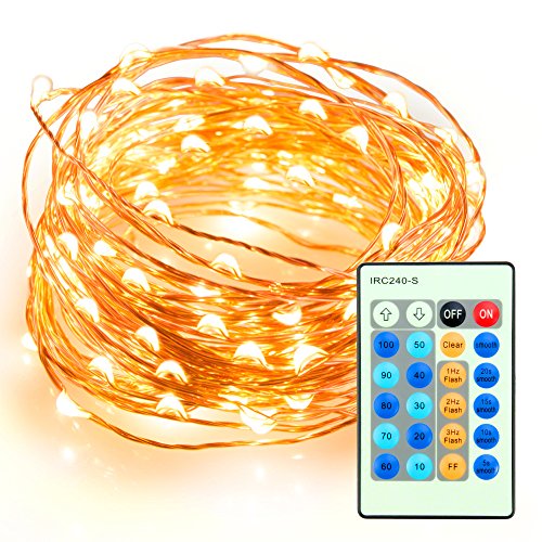 33ft 100 LED String Lights Dimmable with Remote Control TaoTronics Waterproof Decorative Lights for Bedroom Patio Garden Gate Yard Parties Wedding  Copper Wire Lights Warm White 