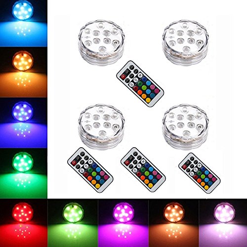 4PCS Remote Controlled RGB Submersible LED Lights AAA Battery Operated LED Decorative Lights for Lighting Up Vase Bowl Fish Tank Wedding Centerpiece Halloween Party Lights 4pcs LED