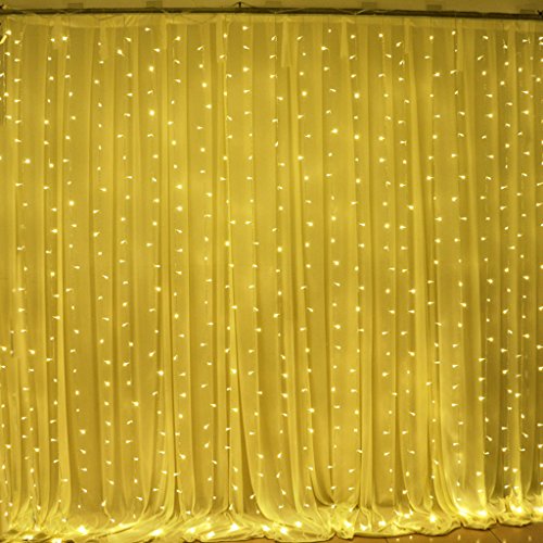 Excelvan Window Curtain Light 196x98FT 600 LEDs Christmas Transparent String Fairy LED Lights for Wedding Home Bathroom Holiday Decorative Lights Warm White