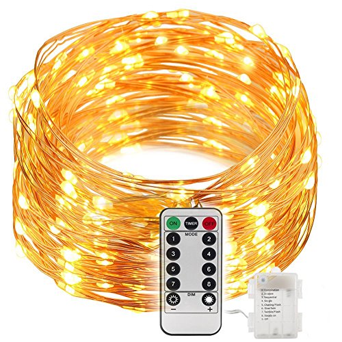 LED String Lights Battery PoweredSupersun 100 Leds Twinkle Lights 33 ft Copper Wire Lightswith 8 Modes Remote Controlfor IndoorOutdoor Christmas Decorative Lights  Warm White 