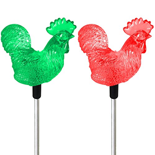 Solarduke Solar Rooster Decor Garden Stake Lights Outdoor Decorative Color Changing Rooster Figurines For Yard