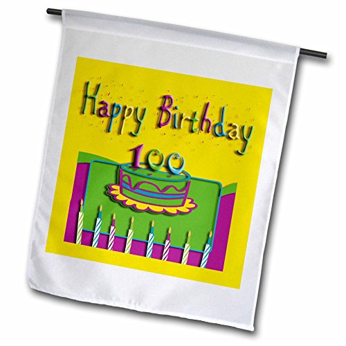 3dRose fl_20174_1 100Th Birthday Colorful Cake and Candles Garden Flag 12 by 18-Inch