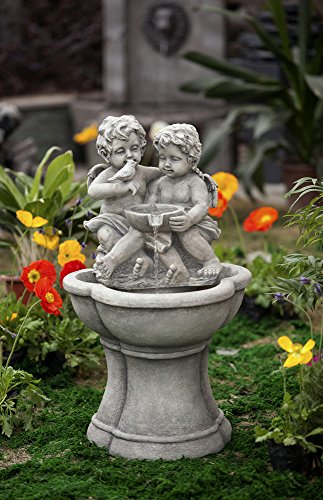 307&rdquo Led Lighted Charming Cherubs And Bird Outdoor Patio Garden Water Fountain