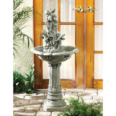 Classic Roman Style Outdoor Cherub Angel Fairies Fountain Faux Granite Finish