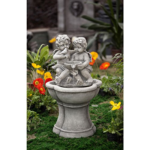 Durable Polyresin And Fiberglass Construction Water Fountain With 2 Cherubs Led Light White
