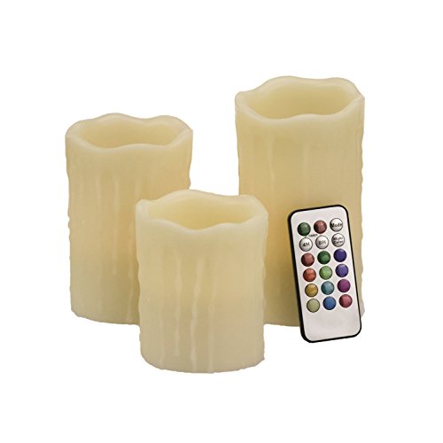 2 Tones LED Flameless Candles Multi Color Option Battery Operated Set of 3 Ivory Wax and Remote