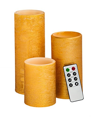 Cypress Home Gold Battery Operated Flameless LED Wax Pillar Candle with Remote Set of 3