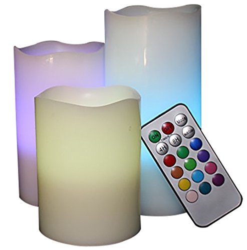 Led Lytes Flameless Candles Multi Color Option Battery Operated Set Of 3 Ivory Wax And Remote