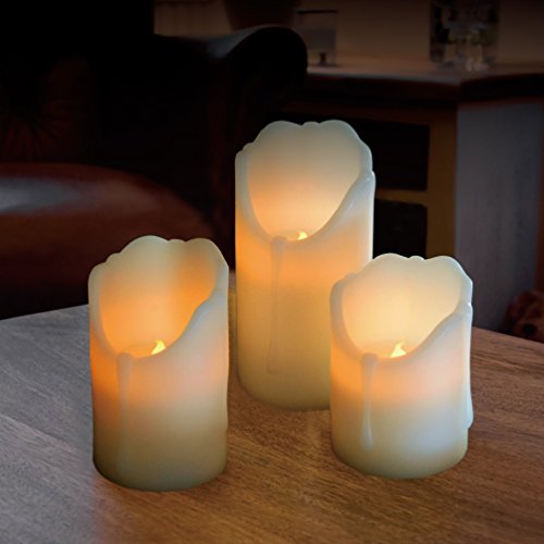 Set of 3 real Ivy wax Flickering Flameless LED Candles in 3 different lengths of 4 5 and 6 making them ideal for Weddings Birthdays Christmas and all celebratory occasions