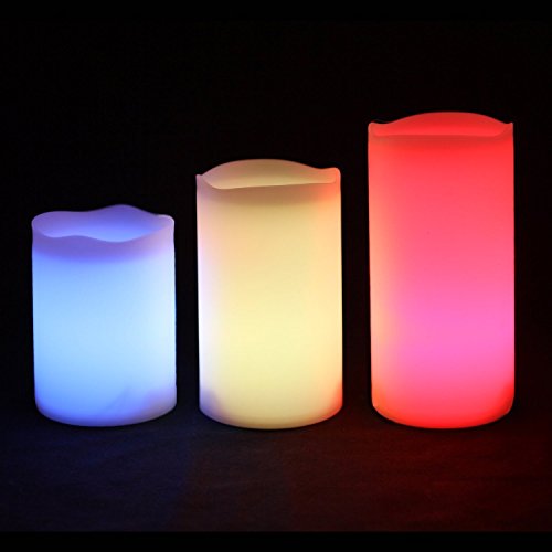 3 Pcs Set Ivory Wax Flickering Flameless Color-changing Candles Glowing Led Pillar W Remote Control Valentine