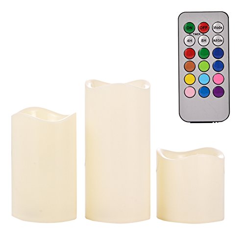 Adeeing 3Pcs Realistic Weatherproof Outdoor and Indoor Color Changing Electric Flameless Candles Wave Open with Remote Control and Timer for Seasonal and Featival Celebration